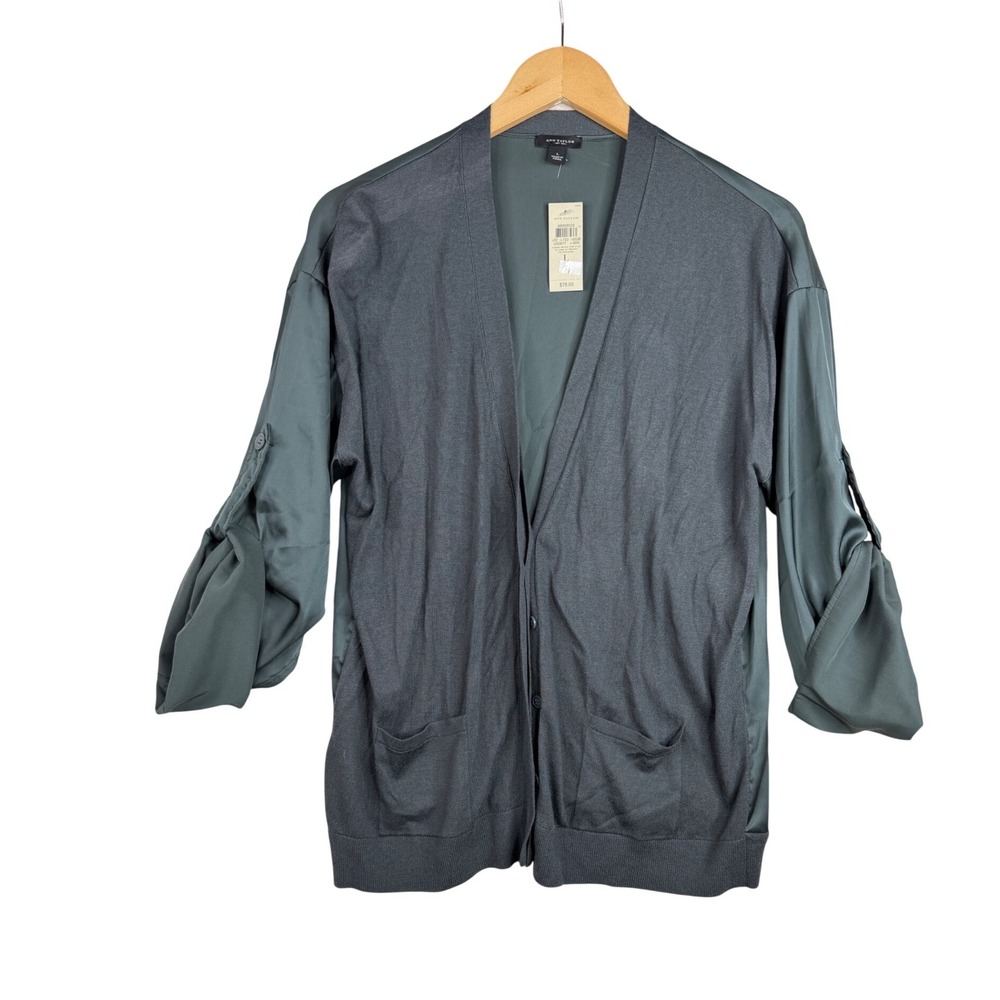 New Ann Taylor Cashmere Blend Open Cardigan size Large Gray